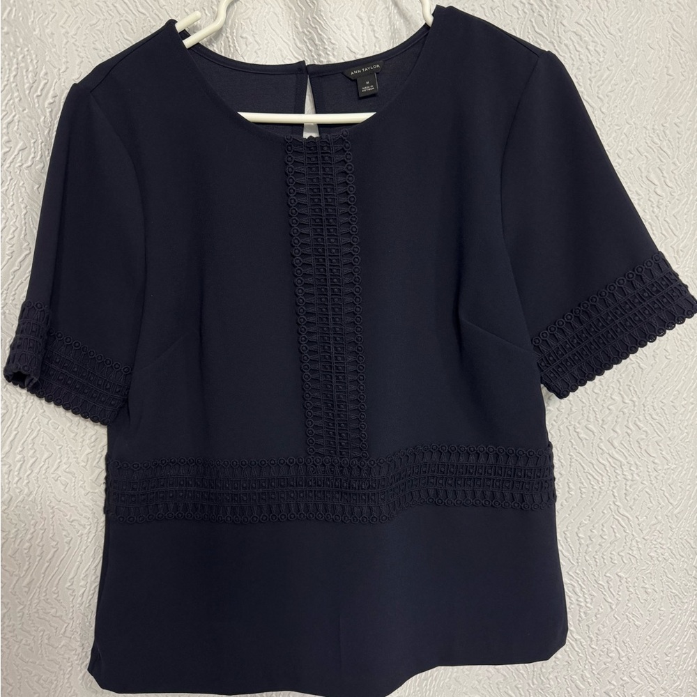 Ann Taylor Navy Blue Boxy Short Sleeve Blouse